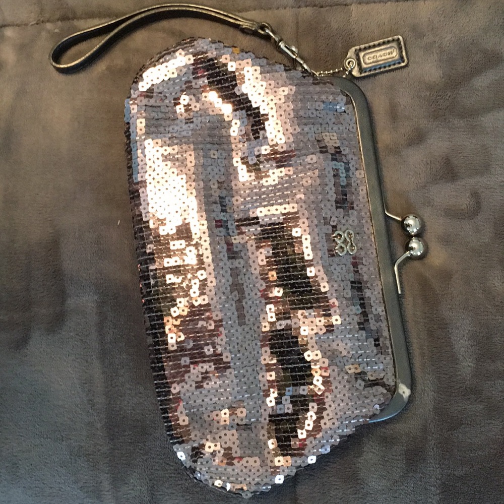 Silver COACH sequin clutch
